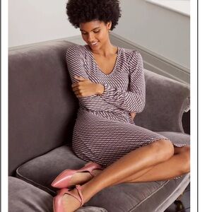 BODEN WOMEN’S HATTIE JERSEY DRESS KNEE LENGTH V-NECK CORPCORE BABY SHOWER NWT